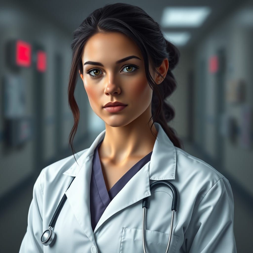 Hyperrealistic Portrait of a Focused Surgeon in Modern Hospi...