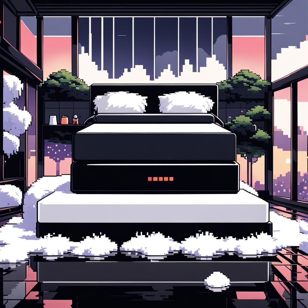 8-Bit Pixel Bedroom with Hot Tub, Anime Style