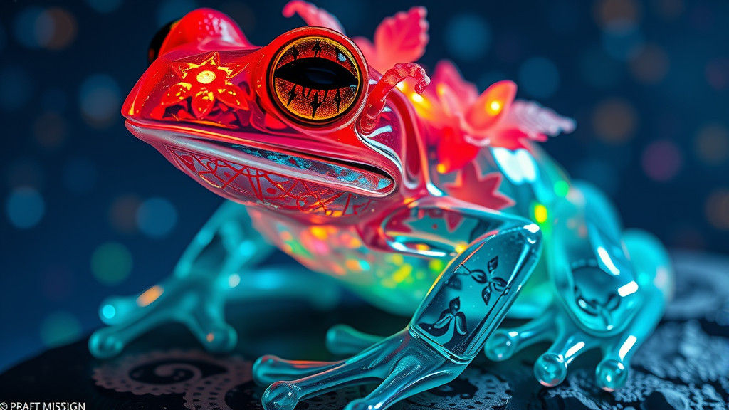Glass Frog with Bioluminescent Plants and Fractal Patterns