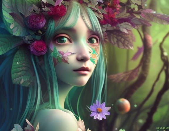 Magical Elf Fairy in Colorful Forest: Maximalist Art