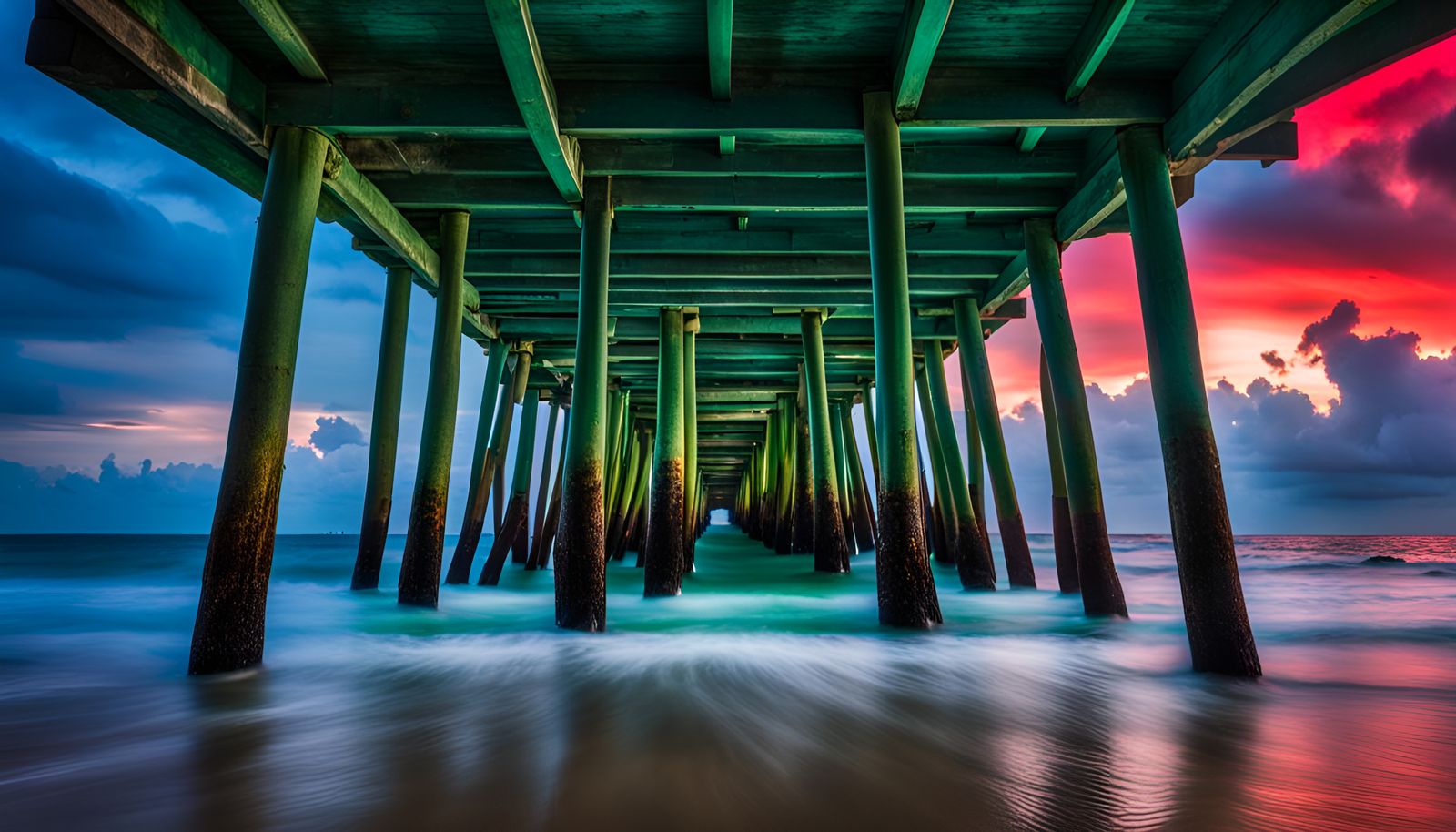 Surreal Wave Interior with Red Sky: Photography