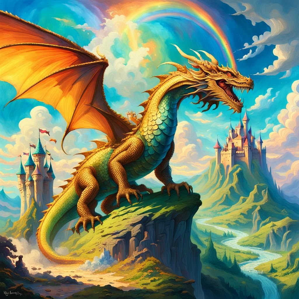 Dragon Rider in Fairy Kingdom: Fantasy Illustration