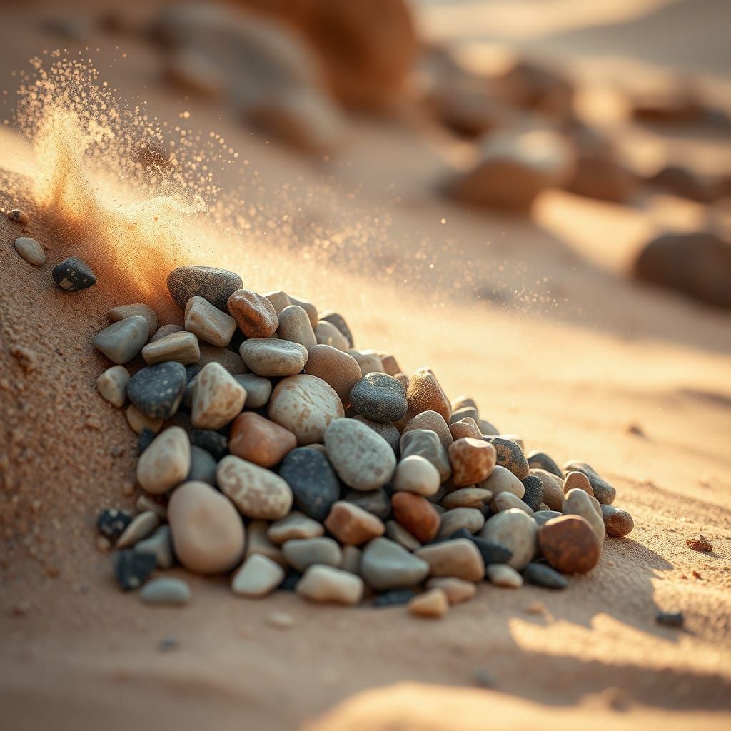 Dynamic Pebbles Cascade Down Sandy Slope