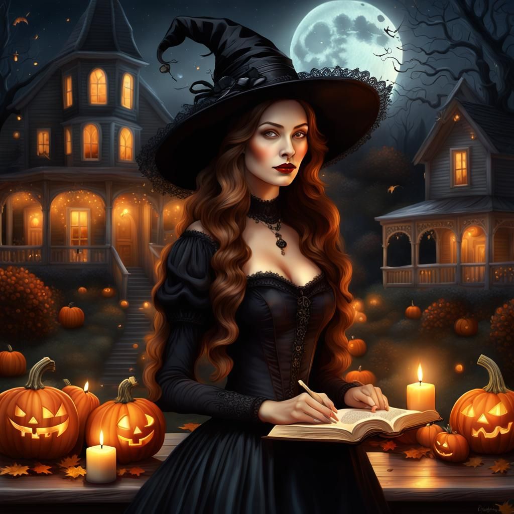 Victorian Halloween Woman with Esoteric Symbols