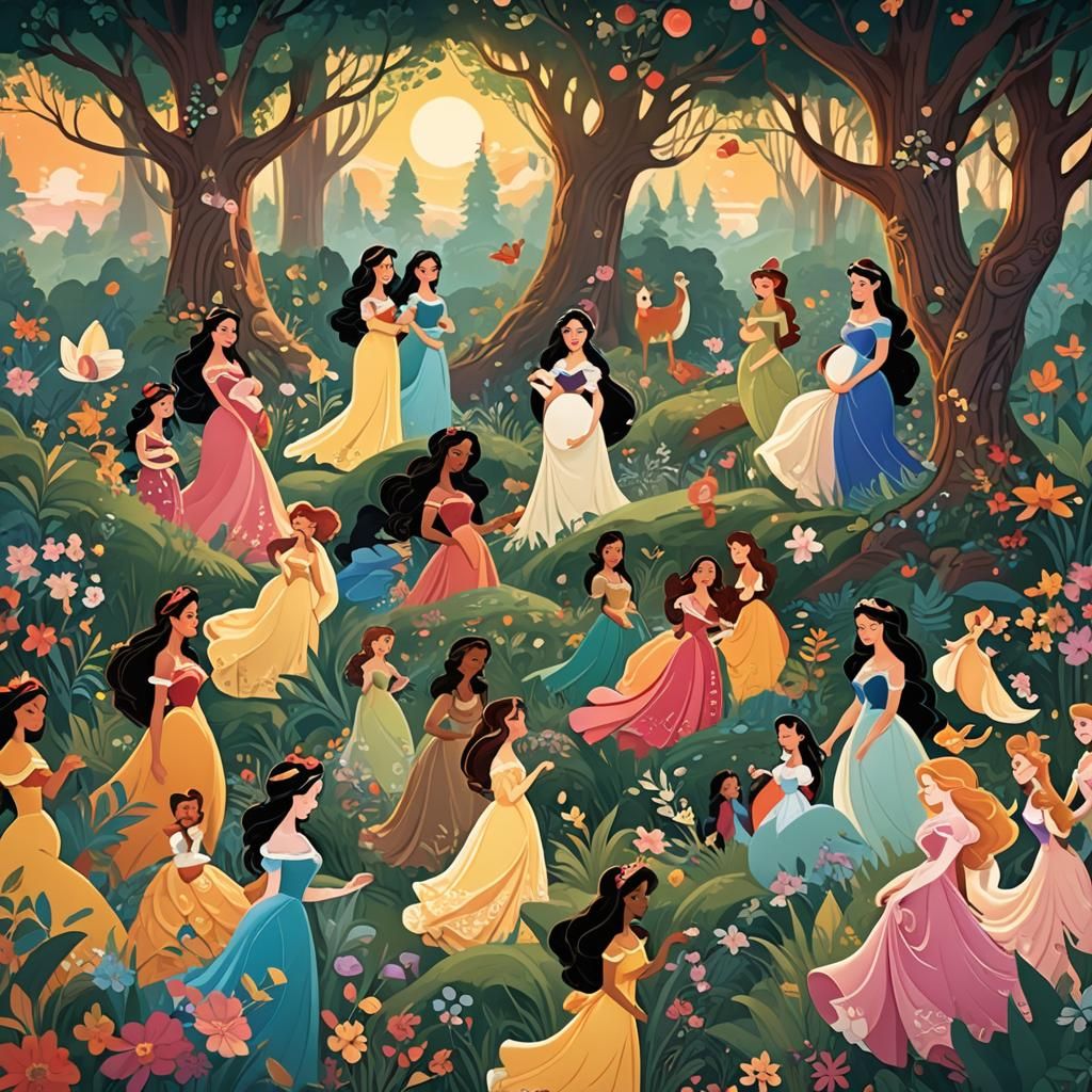 Pregnant Disney Princesses Picnic in Enchanted Forest