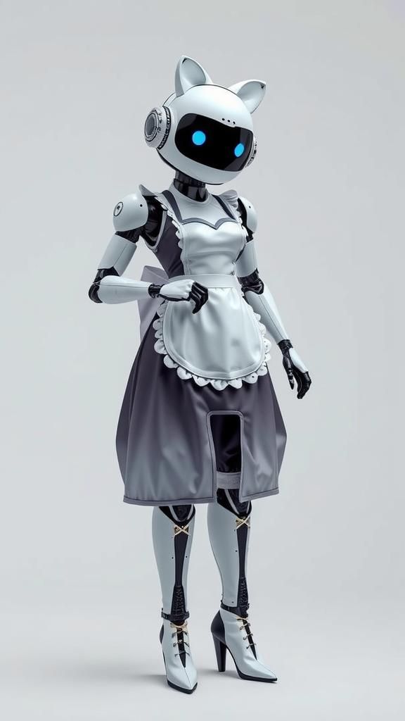 Android Maidbot in Latex Dress and High Heels