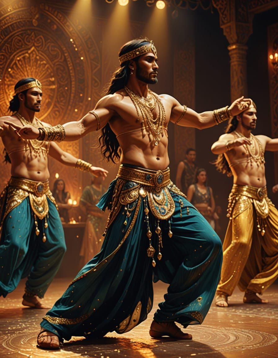 Male Belly Dancers in Vibrant Oil Painting Style