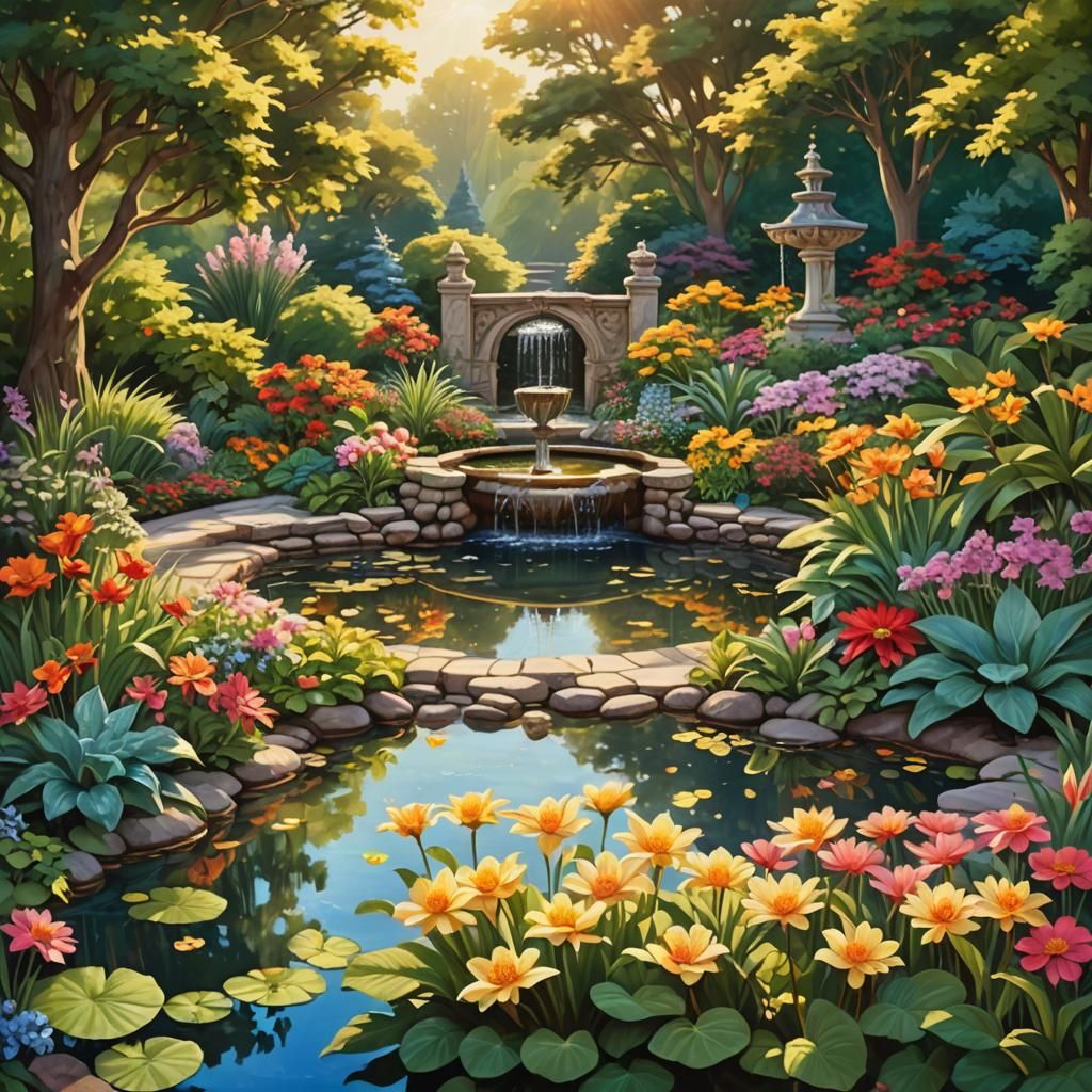 Hyperrealistic Impressionist Garden in Full Bloom