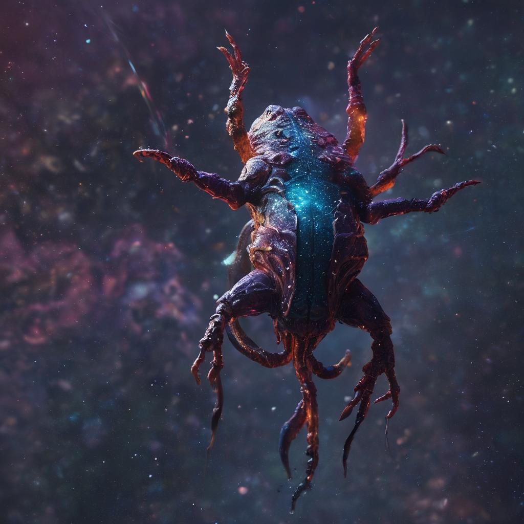 Glowing Space Creature in a Vibrant Cosmic Hologram