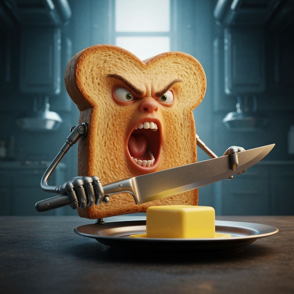 Angry Toast Confronts Butter in Sci-Fi Kitchen