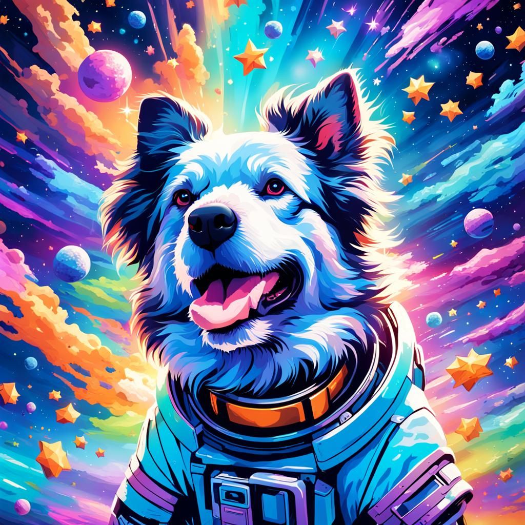 Dog in Space with Fluorescent Stars