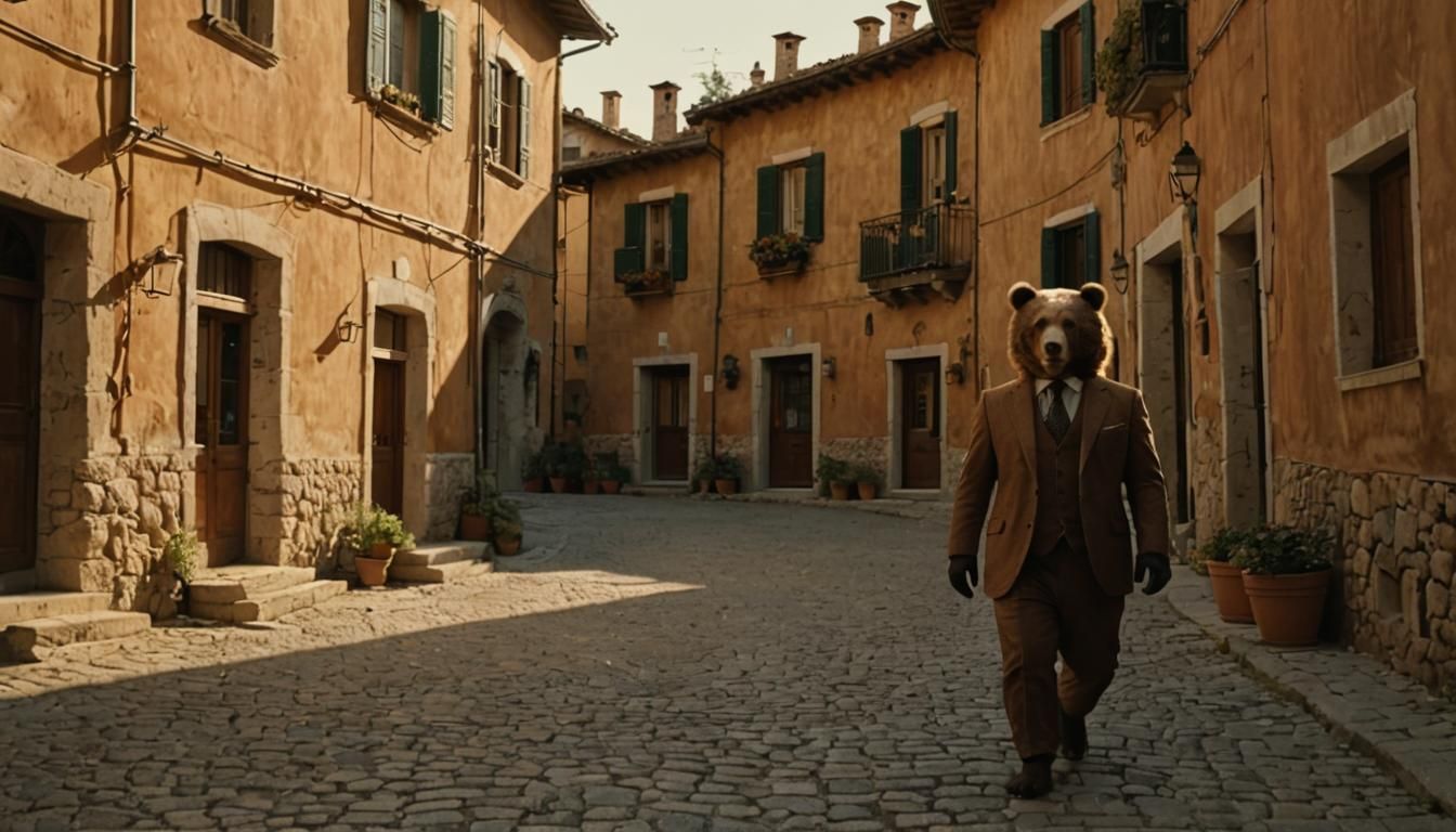 Grizzly Bear Strolls Through Picturesque Italian Village