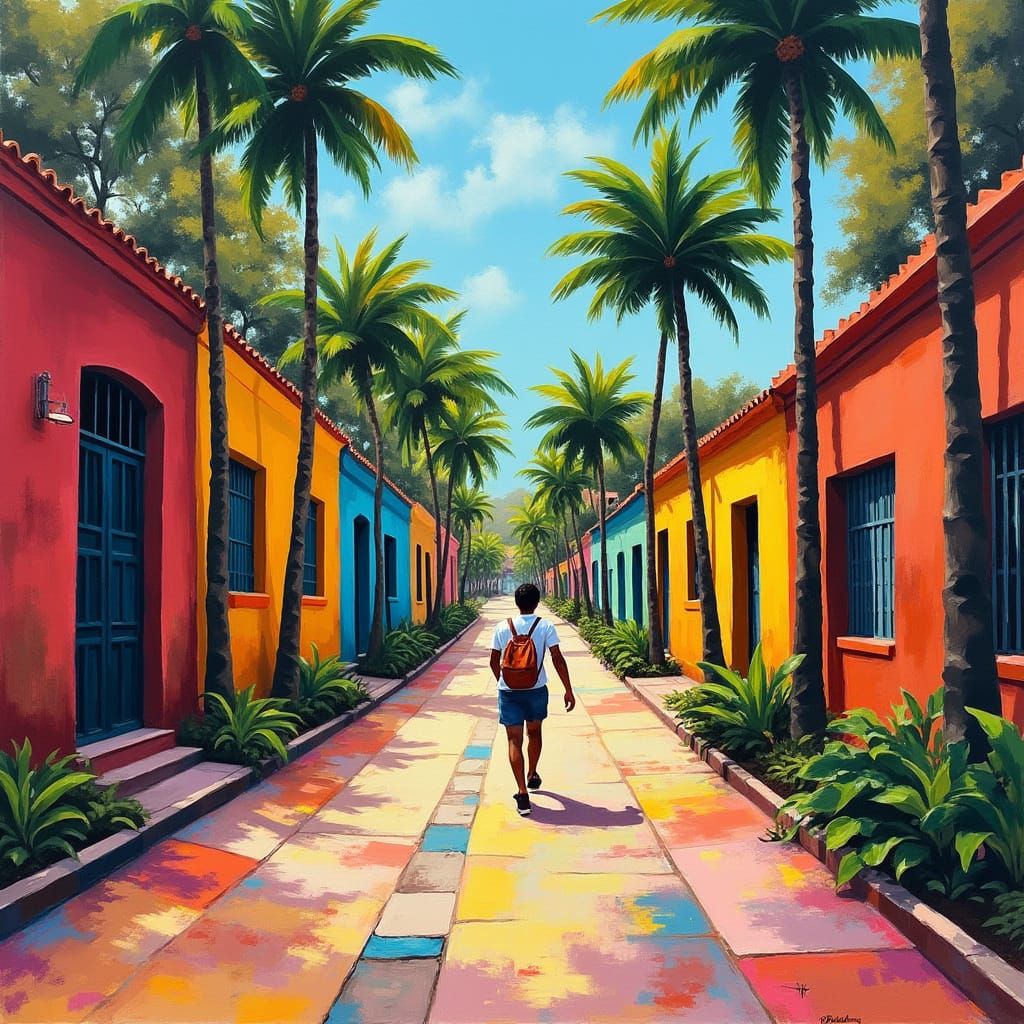 Brazilian Street Scene in Modernist Style