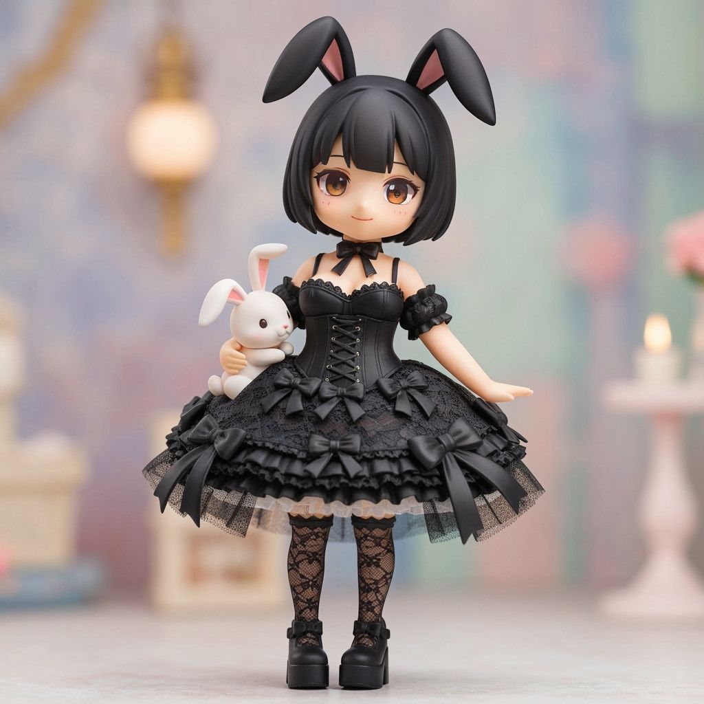 Kawaii Bunny Ear Woman in Gothic Lolita Dress