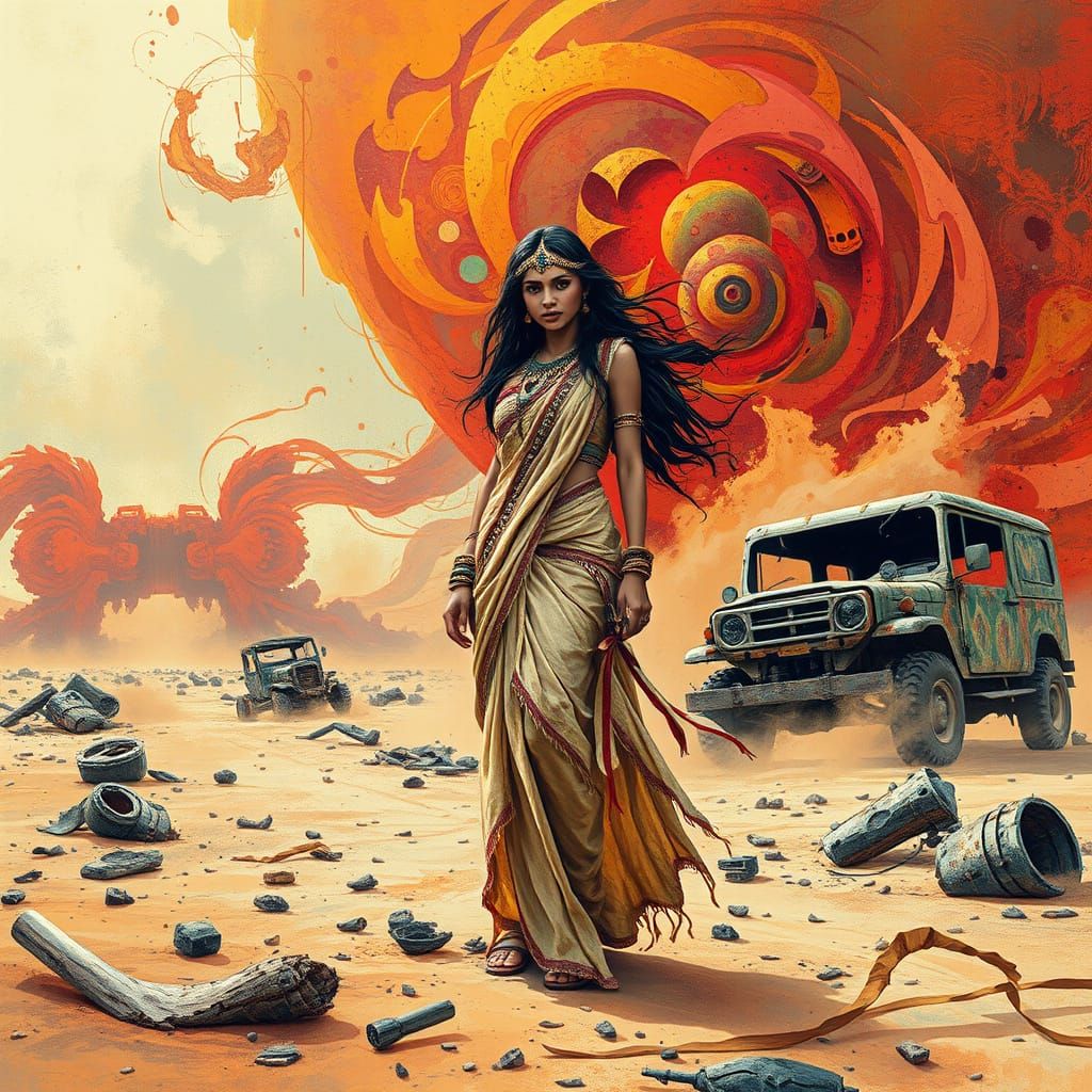 Post-Apocalyptic Indian Beauty in Abstract Fractal Style