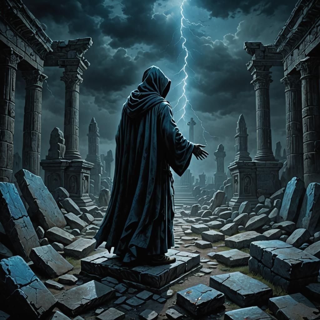 Dark Fantasy Sacrifice Amidst Ancient Ruins