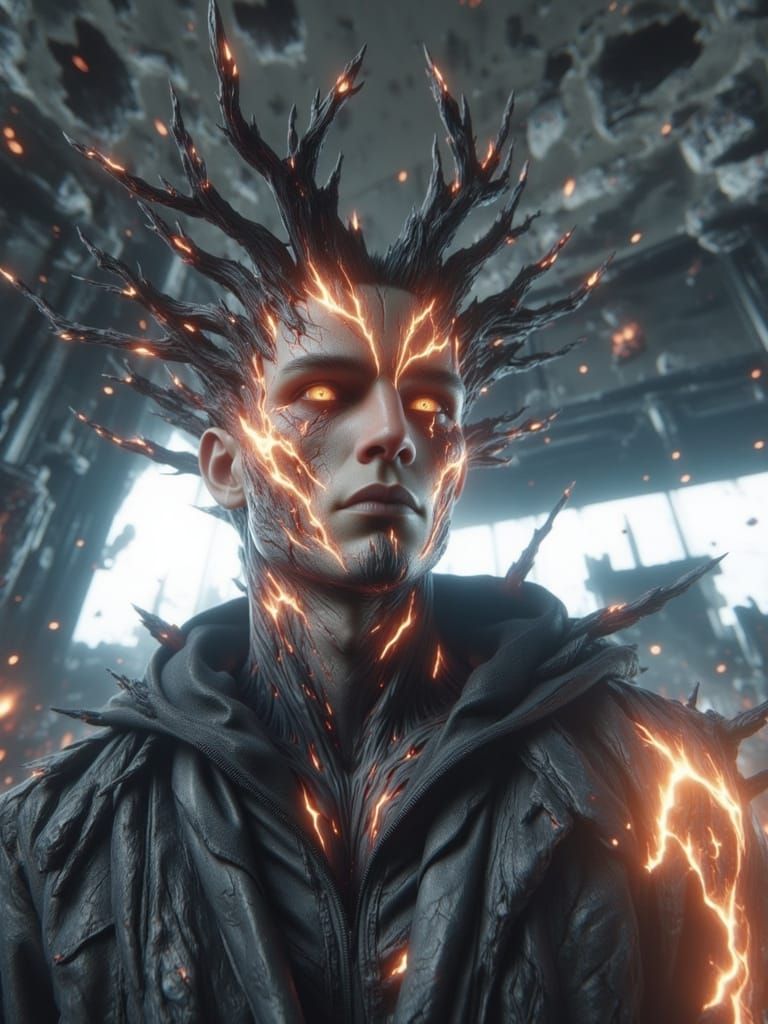 Charred Bark Elemental with Molten Cracks