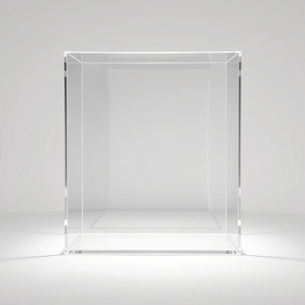 Minimalist Acrylic Display Case on White Background