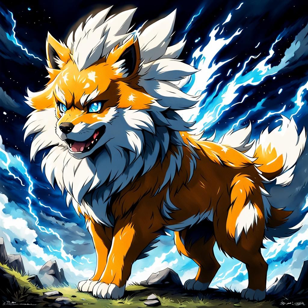 Blue-Eyed Arcanine in Anime Style