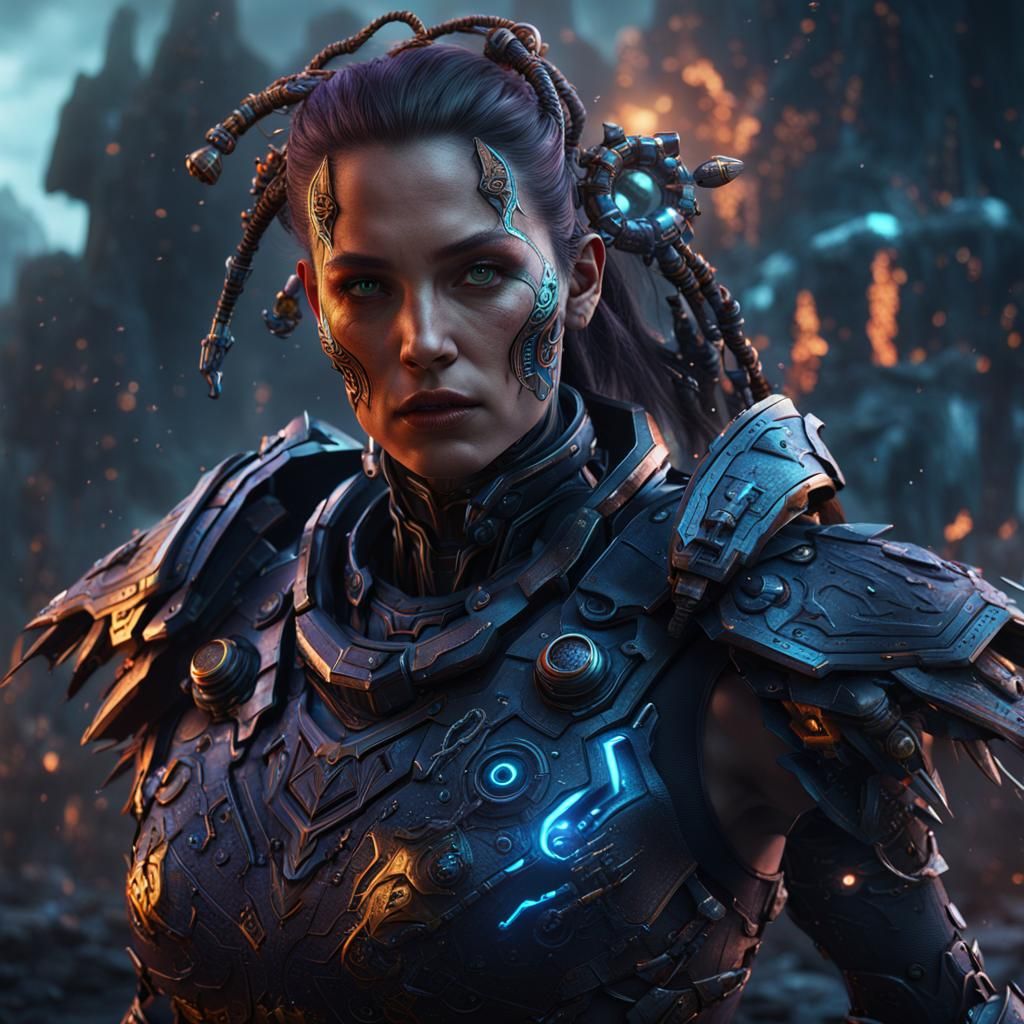 Synth Organic-Bionic Warrior in Detailed Matte Painting