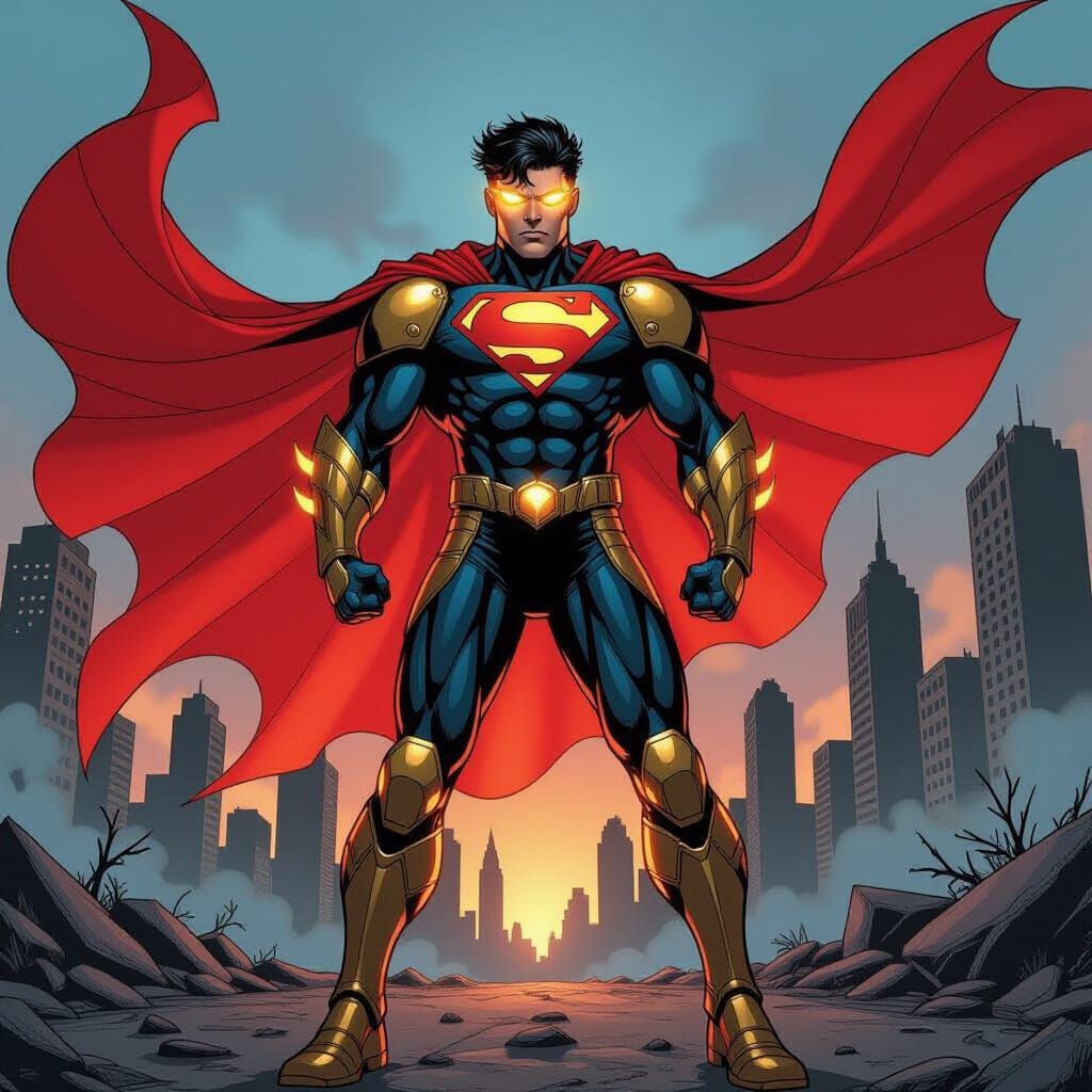 Superboy-Prime in Desolate City, Comic Book Art