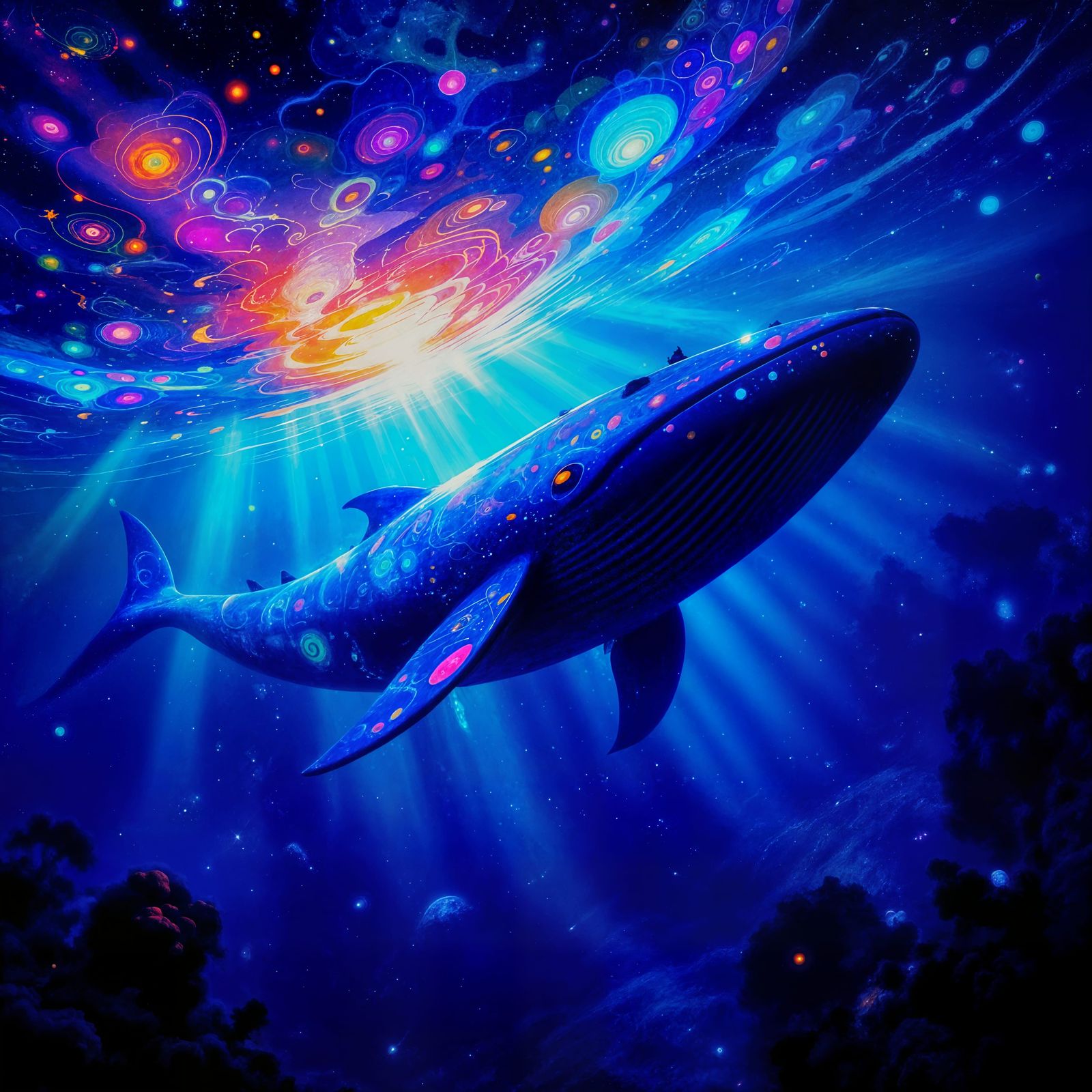 Cosmic Leviathan in Alien Ocean: Psychedelic Blacklight Post...
