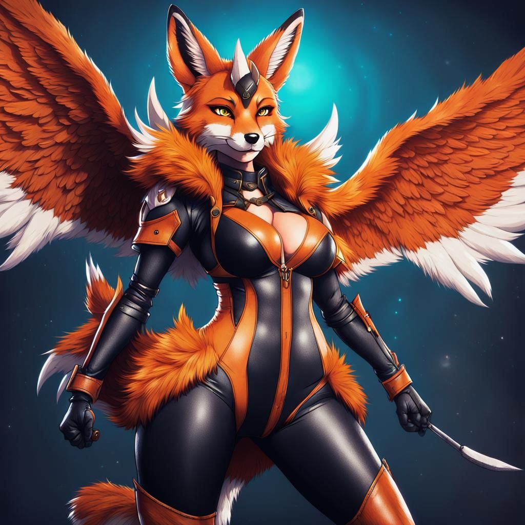Anime Fox Girl with Horns and Wings
