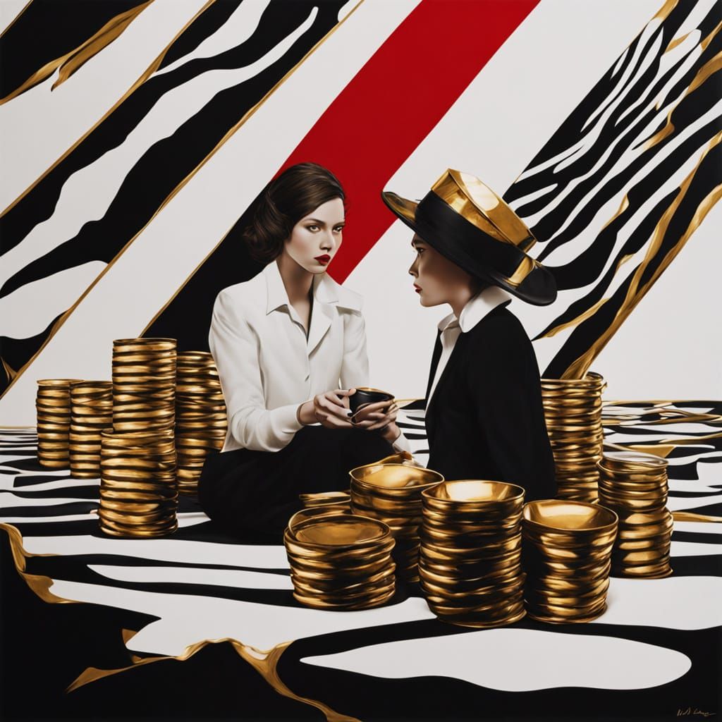 Surreal Woman in Coffee Cup Reflection Oil Painting