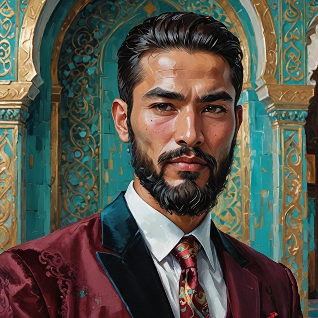 Elegant Man in Mosque: Impasto Oil Painting