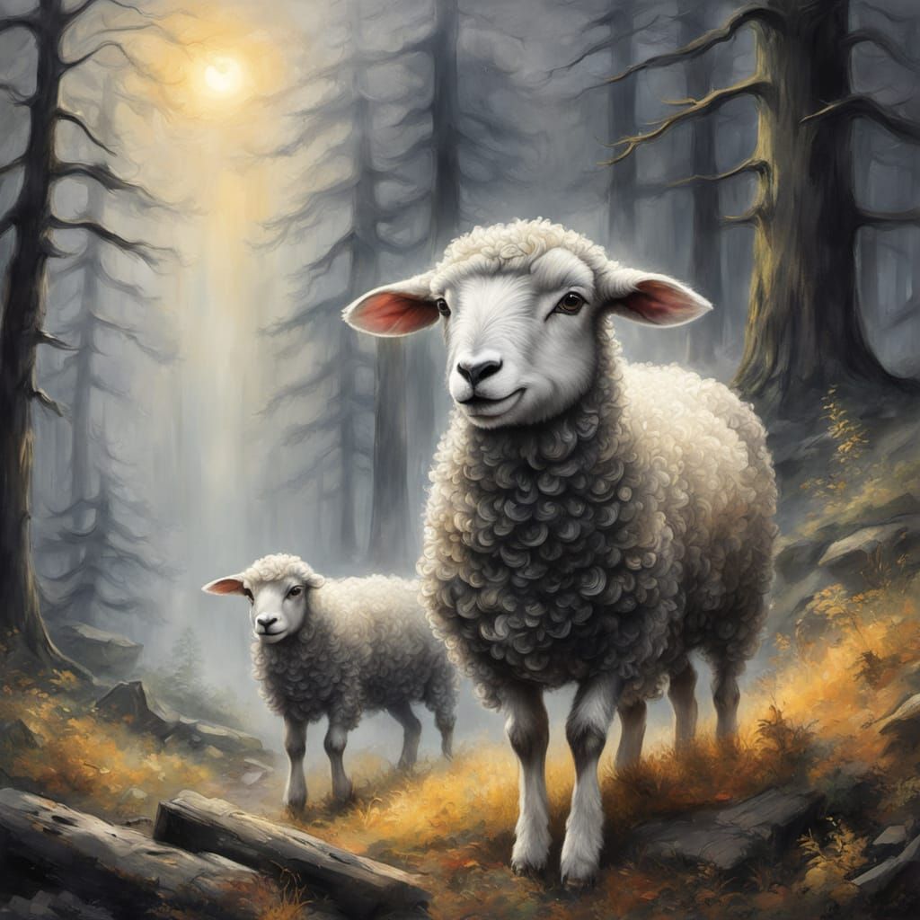 Anxious Lamb Searches for Dog in Impasto Gouache