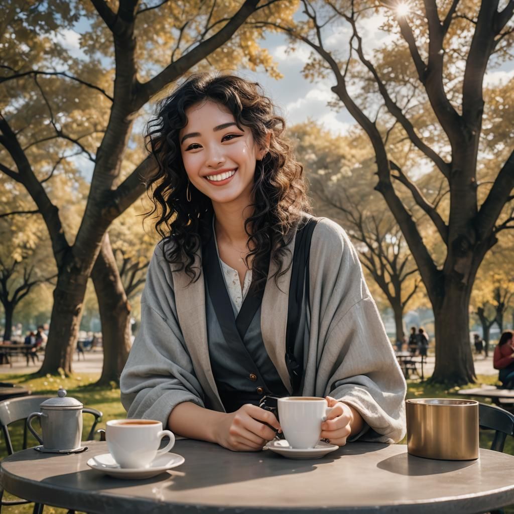 Anime Portrait: Eurasian Woman Smiling in Sunlight
