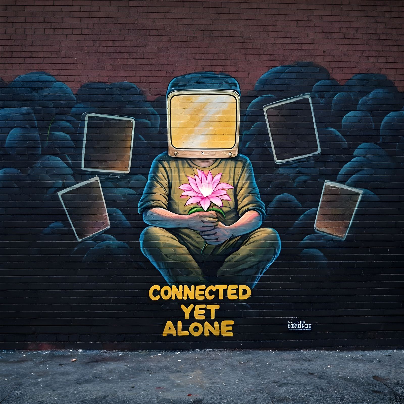 Emotional Street Art Mural Reflecting Modern Life