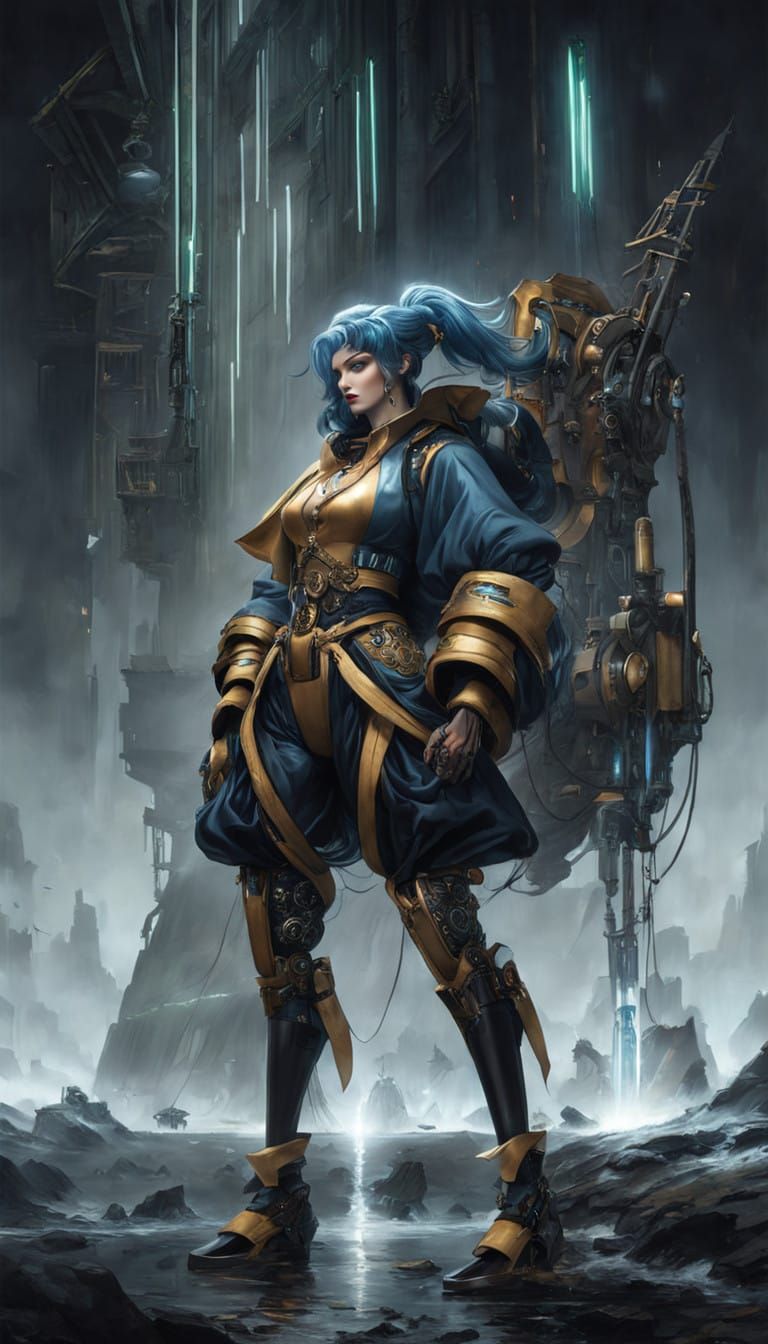 Fembot Pirate in Elegant, Futuristic Pirate Attire