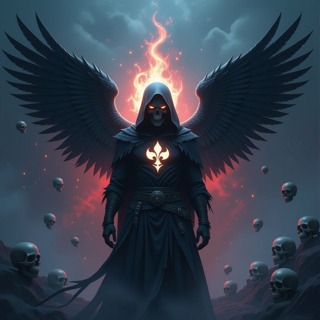 Eerie Glowing Skull Figure with Wings in Dark Biomechanical ...