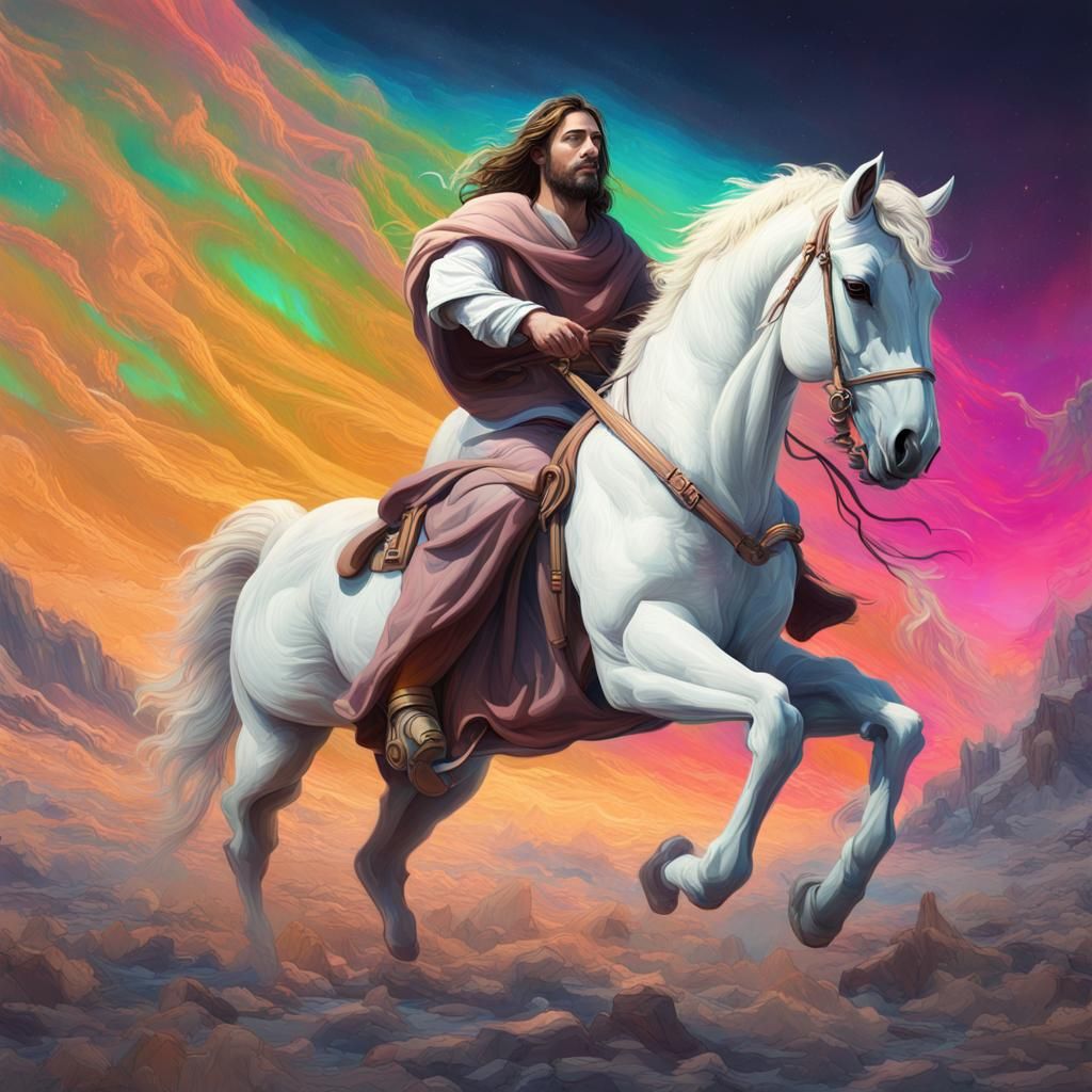 Jesus Christ on White Horse in Graffiti Style