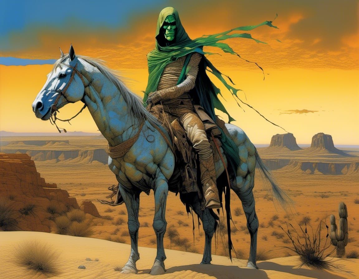 Seductive Cowboy Mummy in Desert Landscape