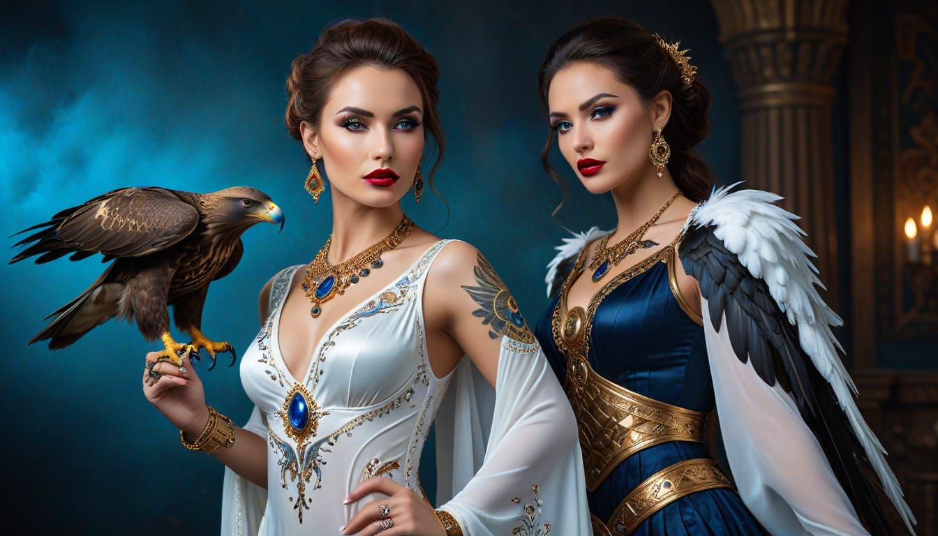 Elegant Atlantean Goddess with Majestic Eagle