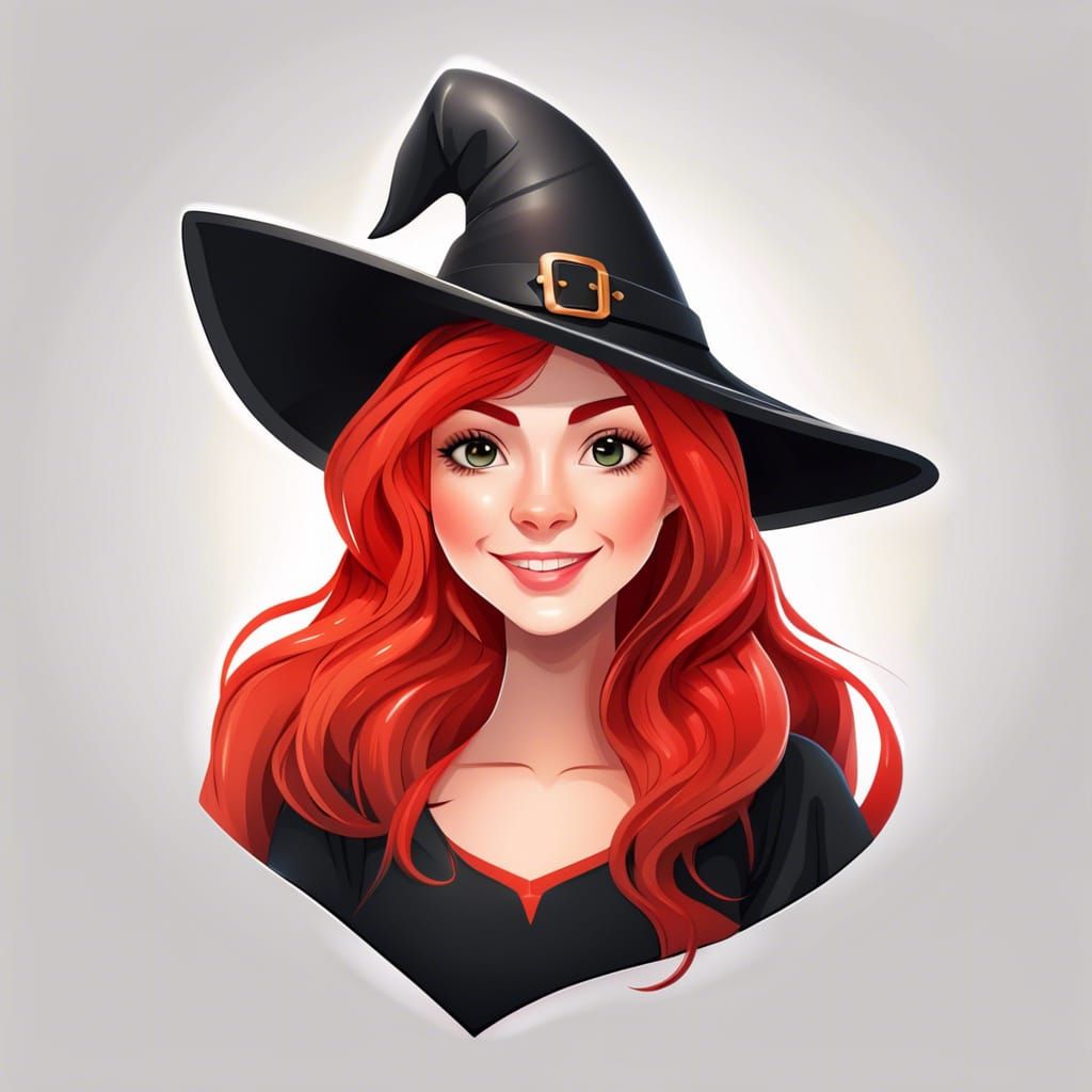 Smiling Red-Haired Witch in Vector Style