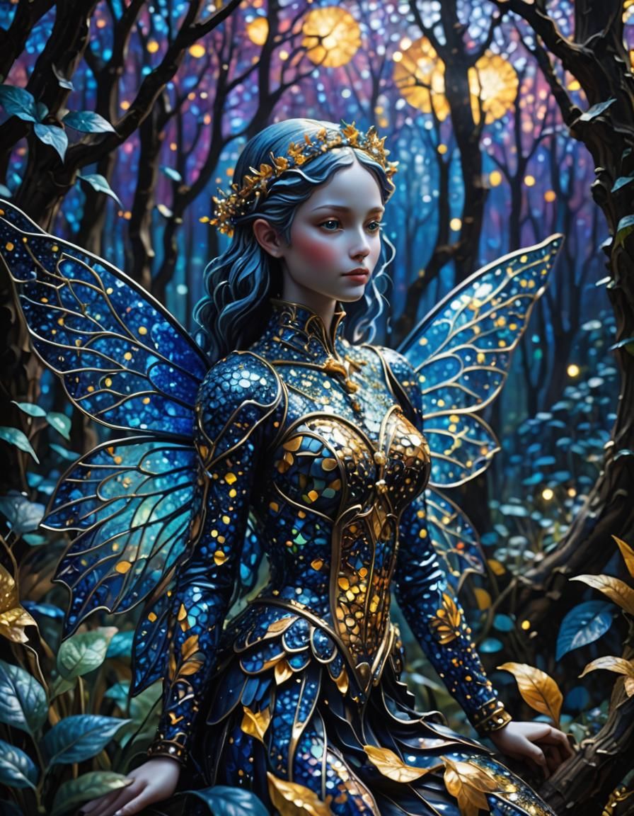 Glass Fairy in Enamelled Pointillist Forest