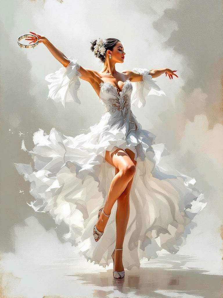 Elegant Dancer in White Dress, Impressionistic Style
