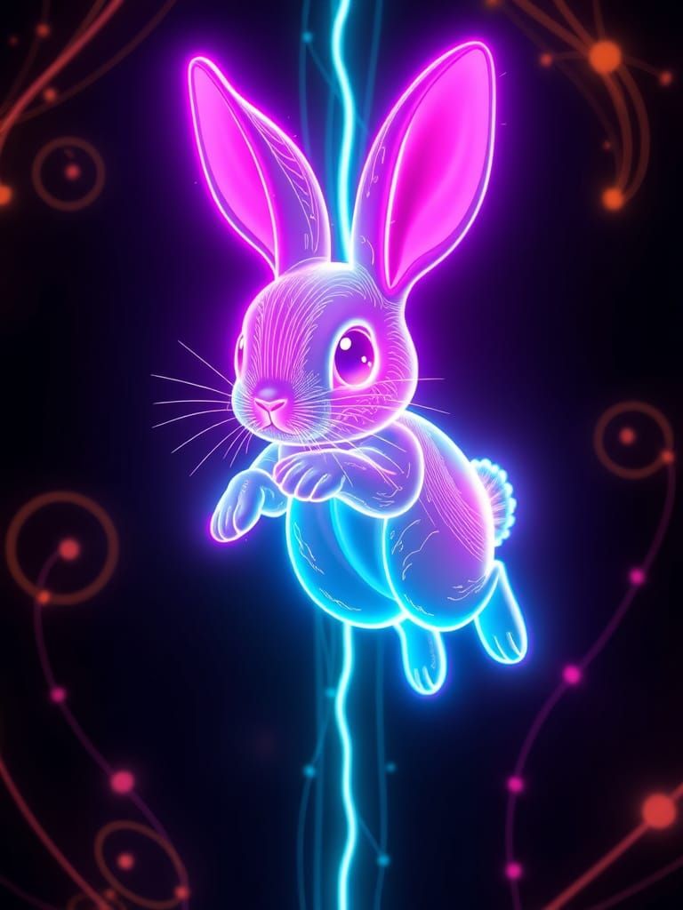 Neon Fiber-Optic Bunny in Hyperdynamic Style