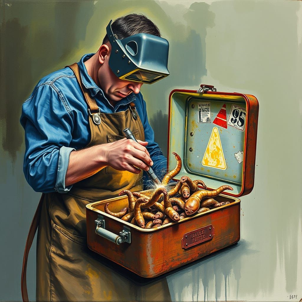 Welder's Lunch: Puce Maggots in Gouache Style