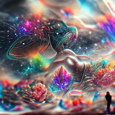 Cosmic Astral Beauty: Holographic Mixed Media Illustration
