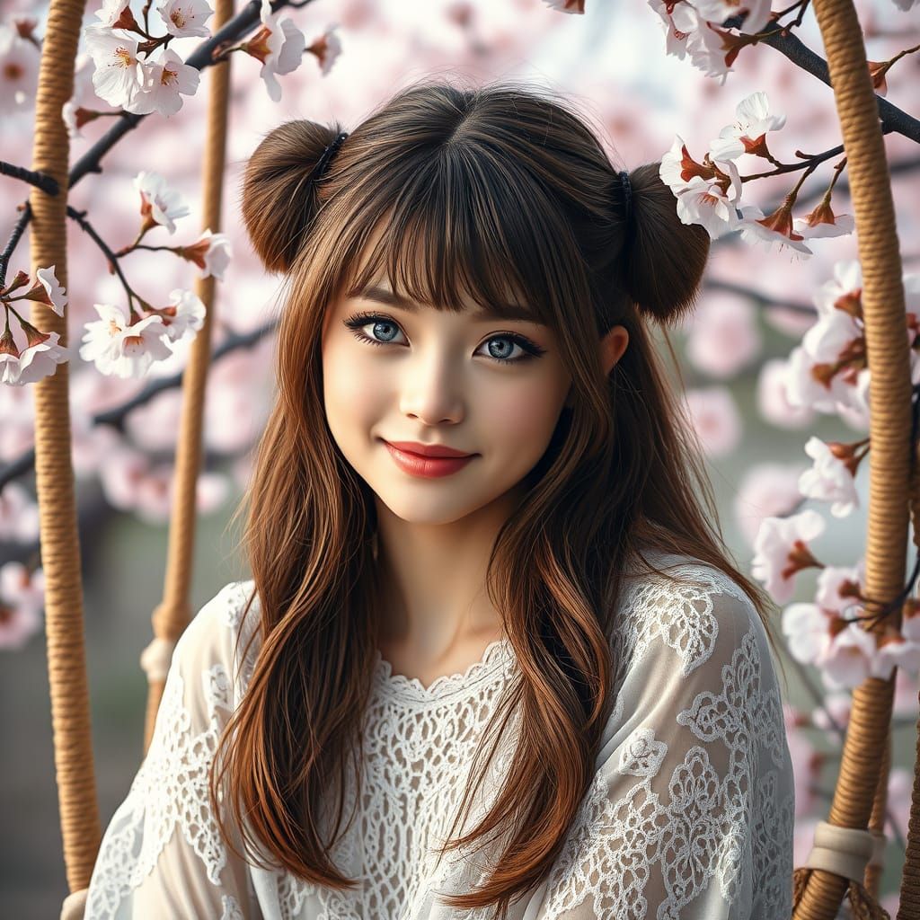 Woman in Cherry Tree Garden, Sfumato Art Style