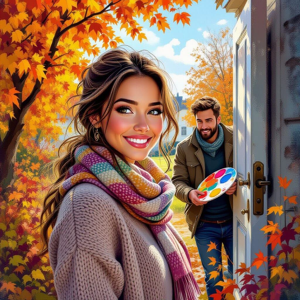 Autumn Woman in Linden Grove: Hyperrealistic Concept Art