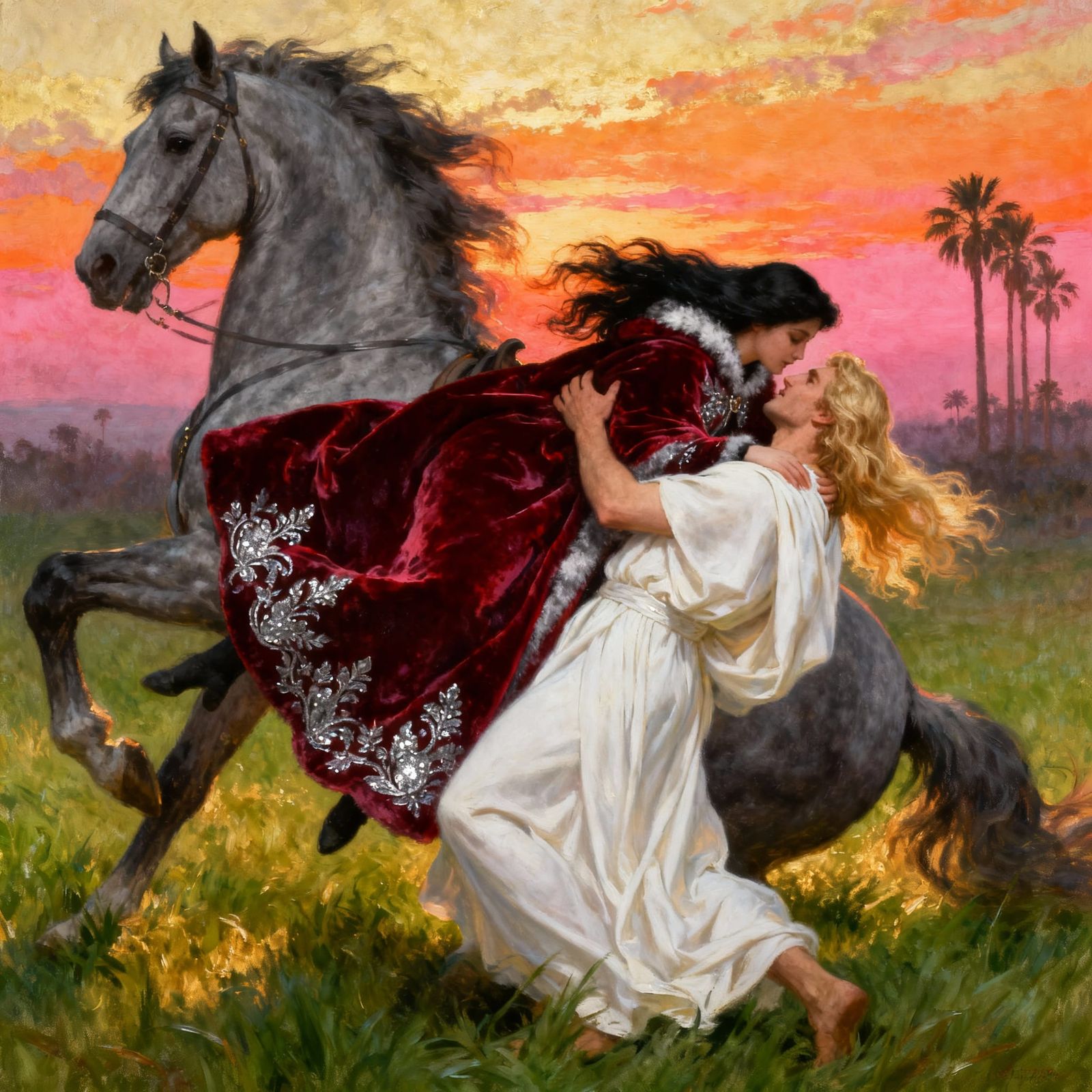 Woman in Velvet Cape Saved by Man in Toga