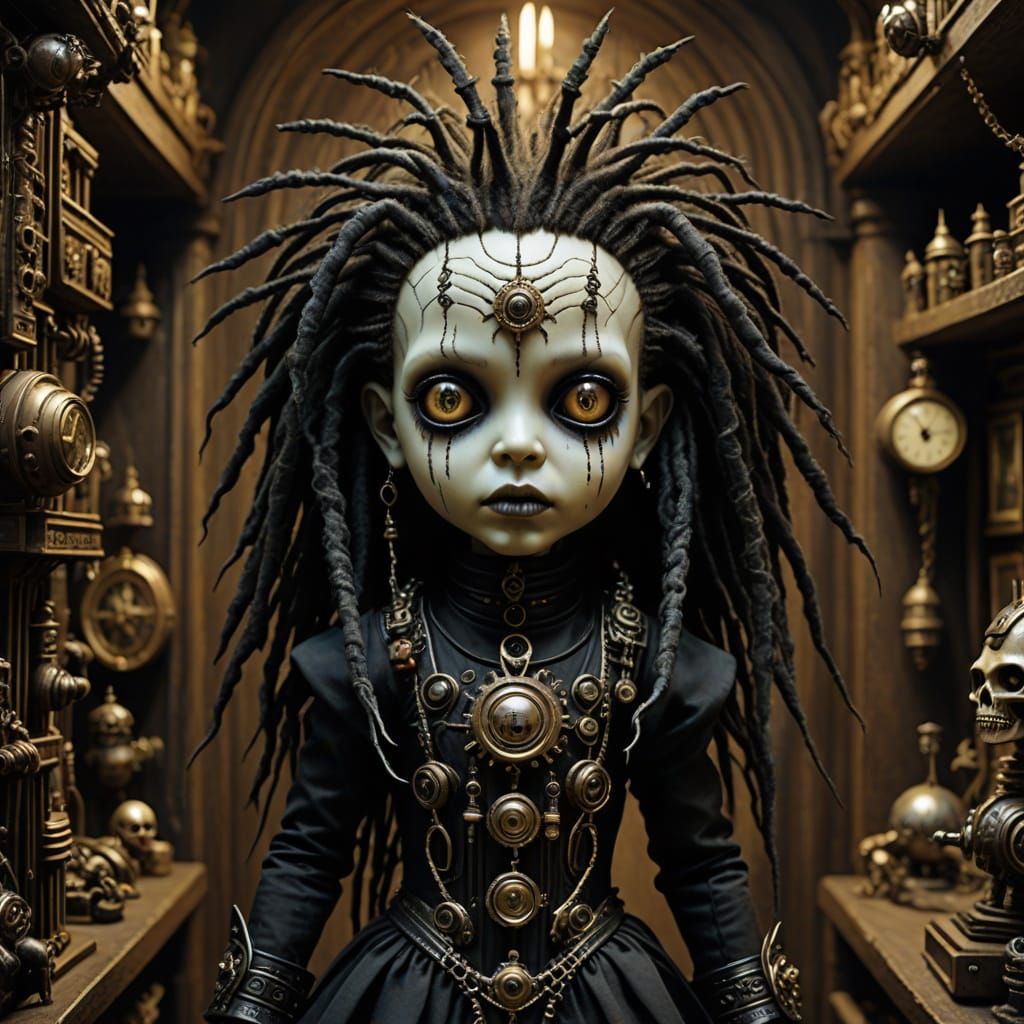 DREADLOCK GOTH PUNK DOLL, SAFELY AT HOME IN HER WALK-IN CLOSET