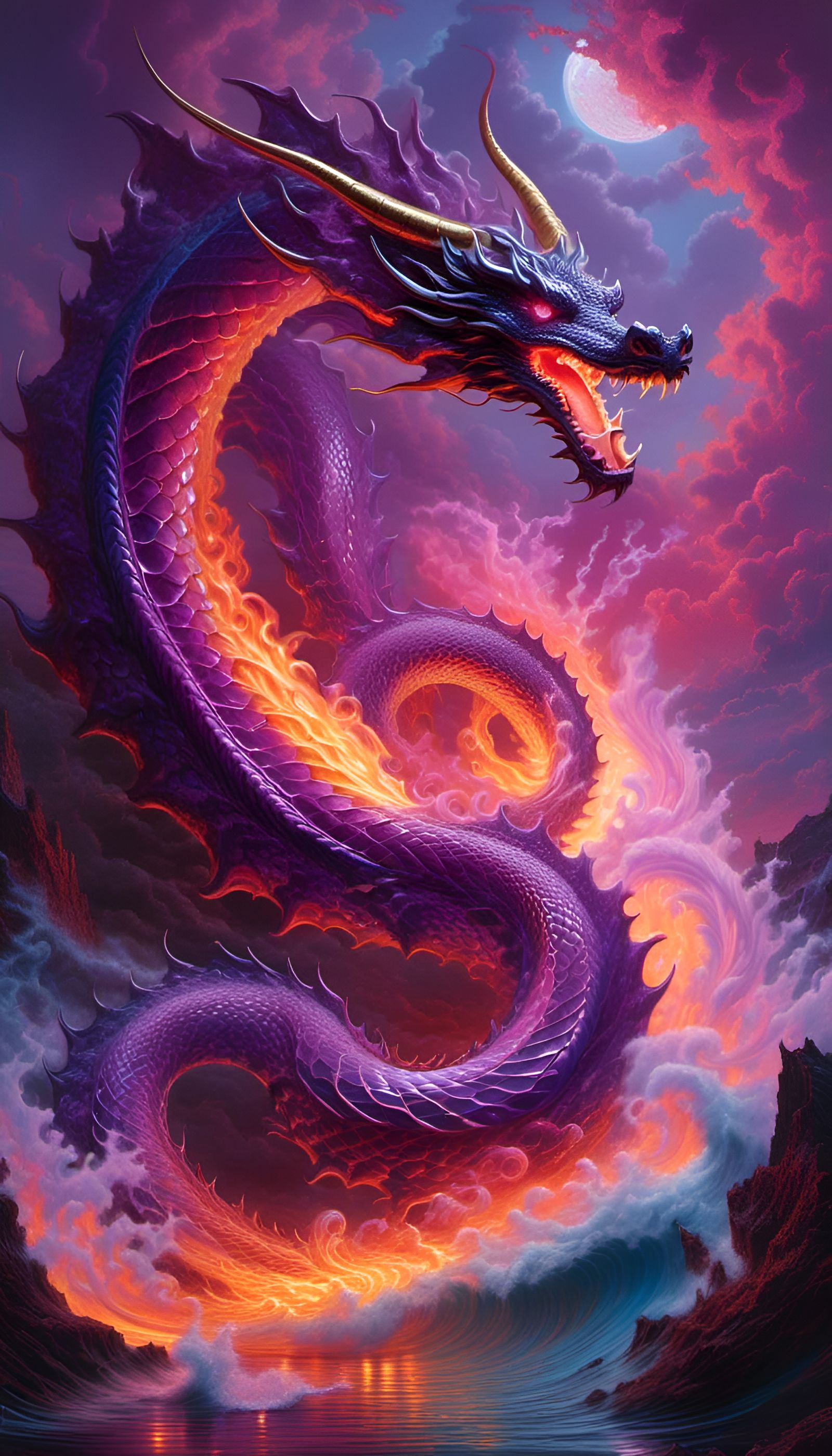 Purple Elemental Dragon of Fire and Water