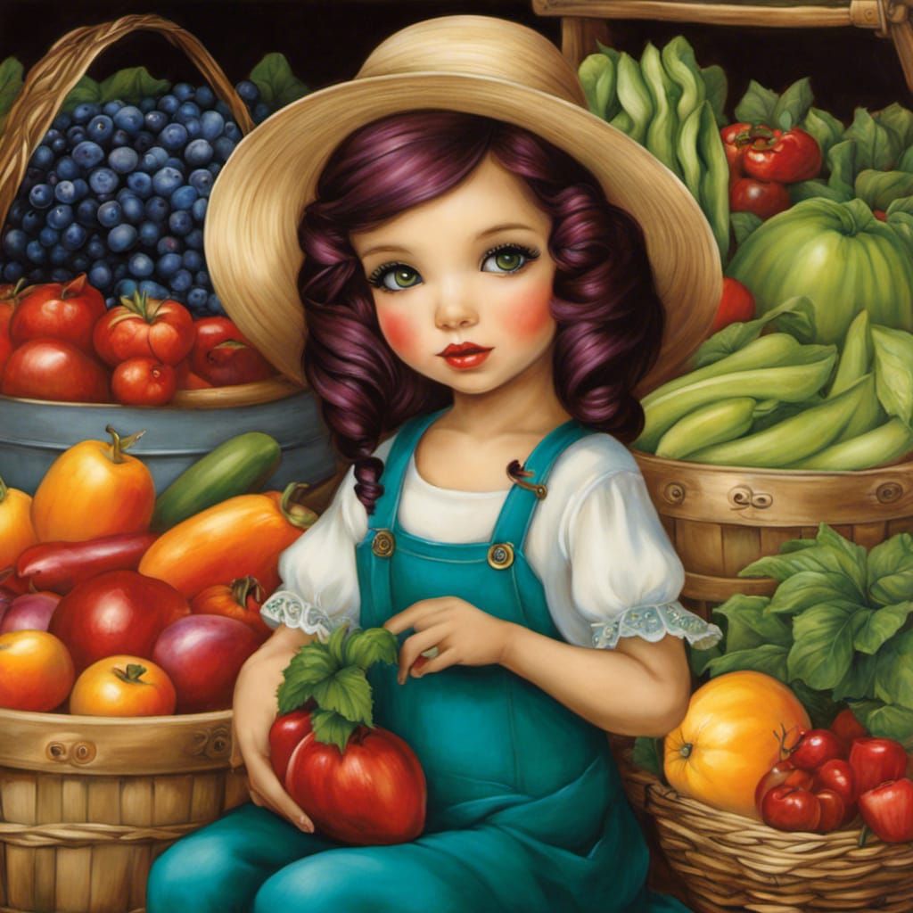 Whimsical Farmer's Market in Pop Surrealist Style