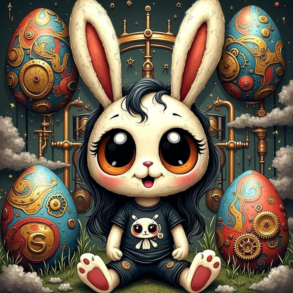 Steampunk Bunny in Whimsical Gear-Inspired Attire